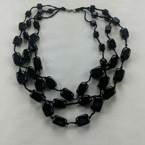 3 strand Black Shiny Stone Heavy Necklace